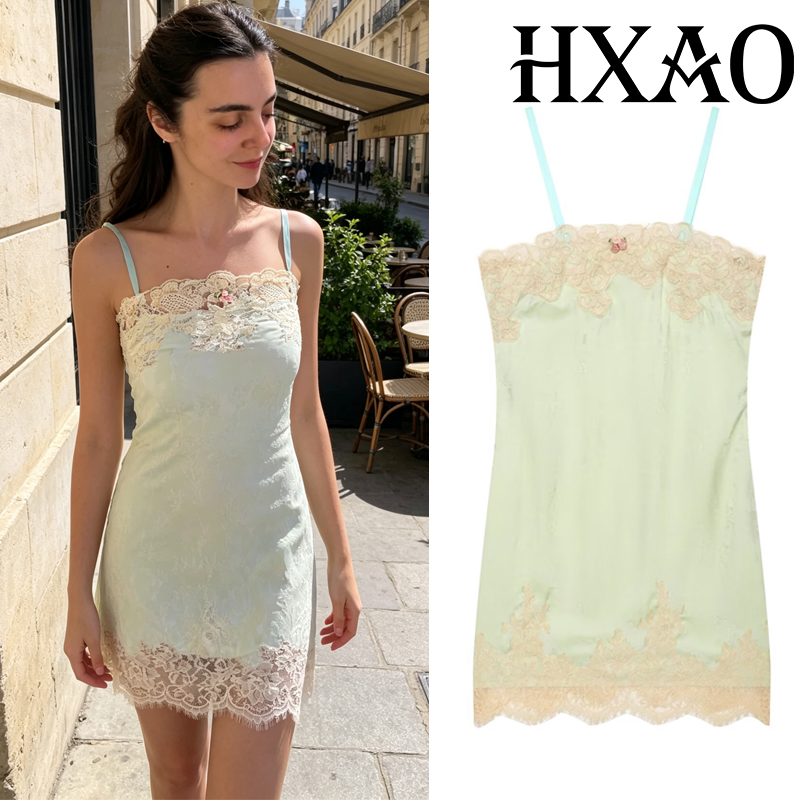Slip Dress Satin - HXAO Gaun Renda Mint Tanpa Lengan