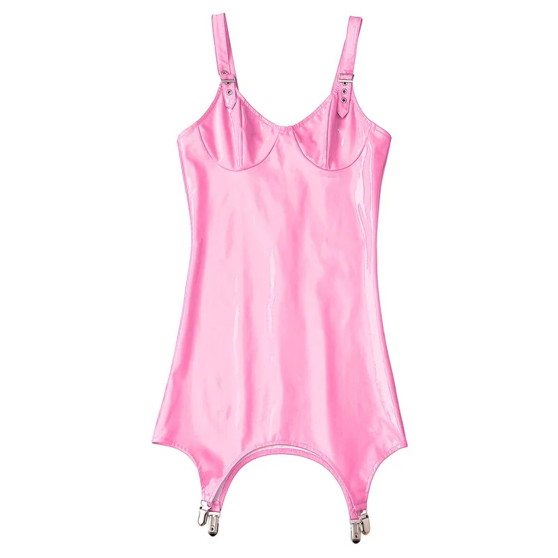 Gaun Mini Kerah V Kulit PVC Me - Babydoll Chemise Night ulasan dan harga